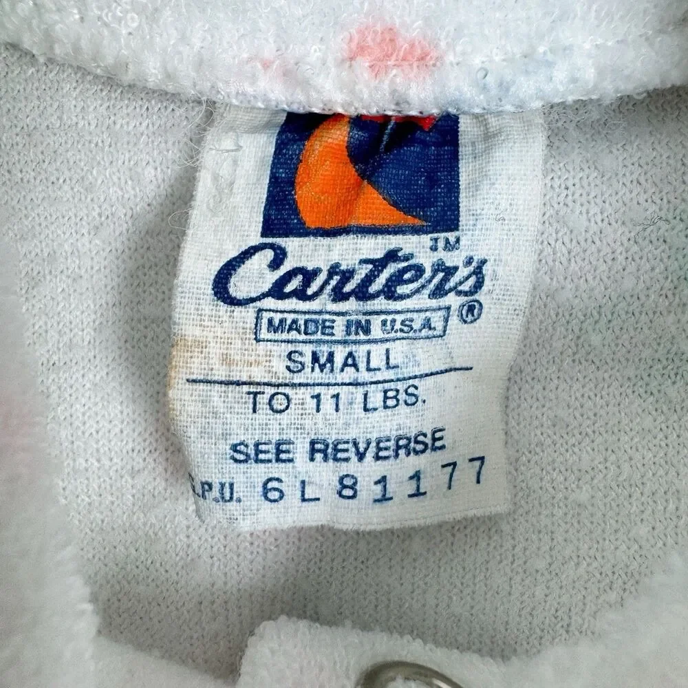 Vintage 80s Carters Terry Cloth Footed Pajamas Baby Girls 0-3 m Lace Trim Hearts